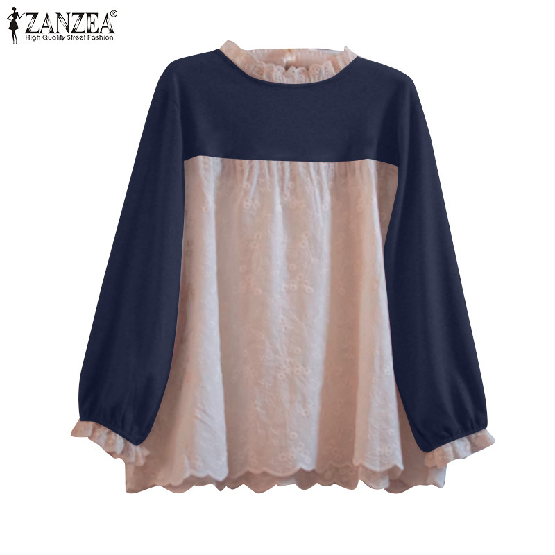Zanzea เสื้อเบลาส์แขนยาวคอกลมลําลองเกาหลีสําหรับผู้หญิง Presale