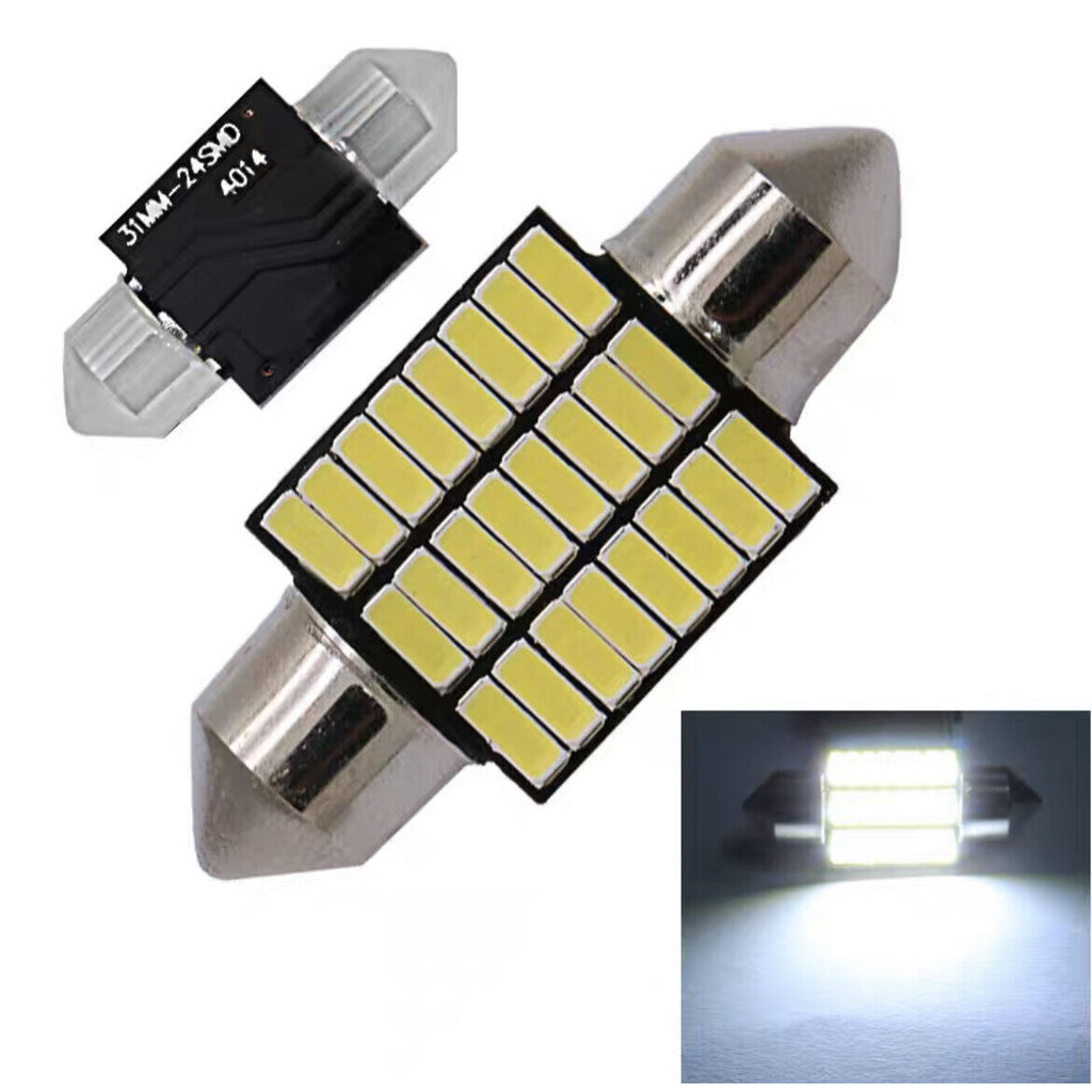 HEXMA  ไฟเพดานรถยนต์ LED 24SMD ชิปขั้วแคปซูล 31MM  มี 1สีให้เลือก สีขาว-สีไอซ์บลู (ราคา1 หลอด)
