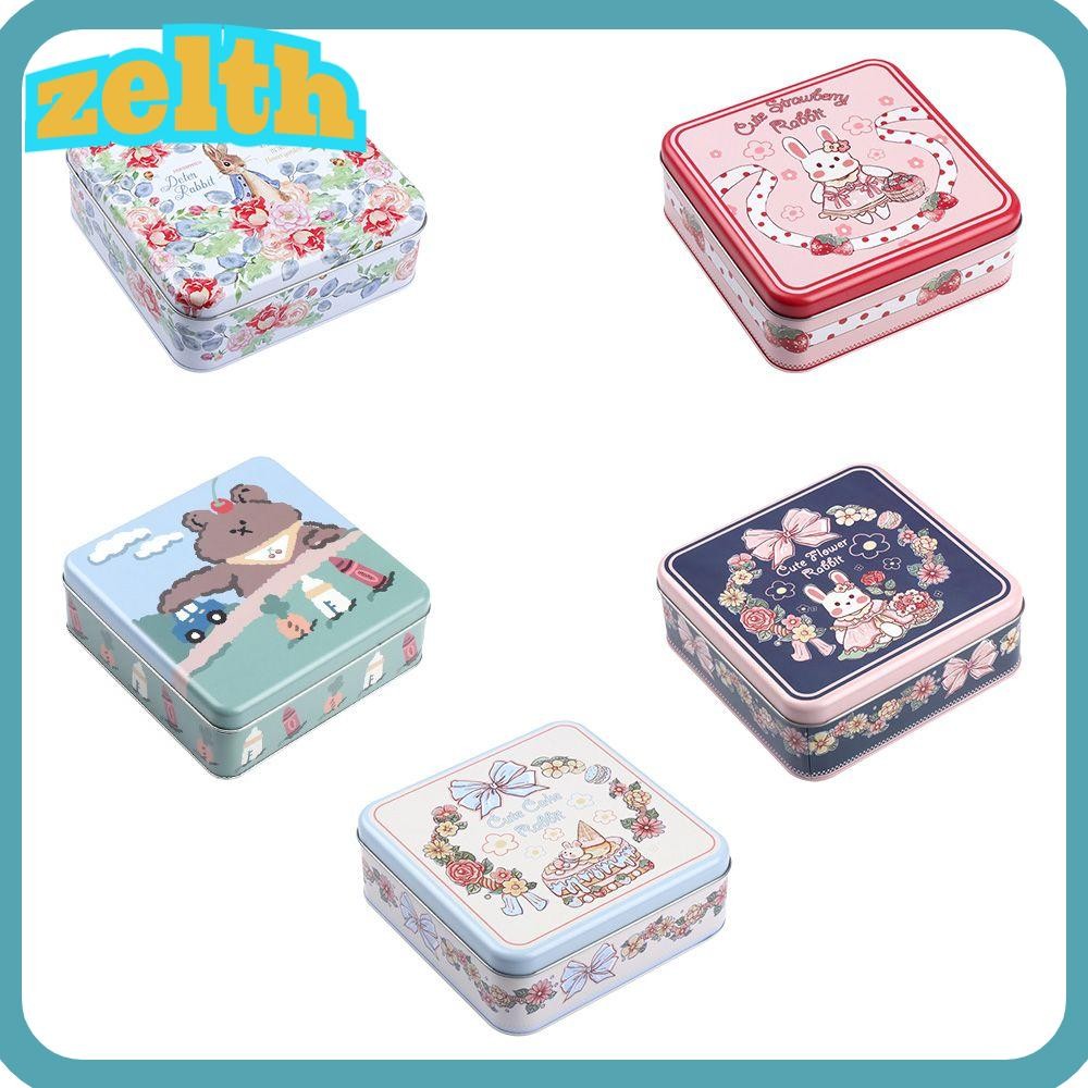 Zelth Tinplate กล่องเครื่องประดับคริสต์มาสหมีกระต่ายคอนเทนเนอร์ Xmas ของขวัญ Candy กล่องดีบุก