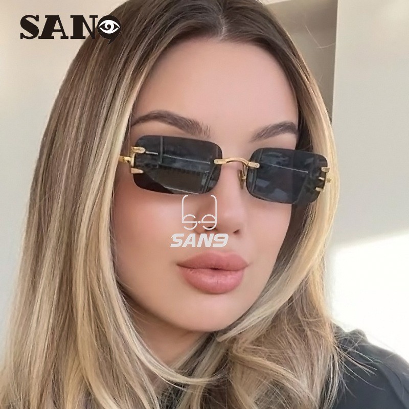 สินค้าพร้อมCOD (San9)New Sunset Twilight Color Fashion Edge Cutting Frameless Hot Girl Sunscreen Glasses