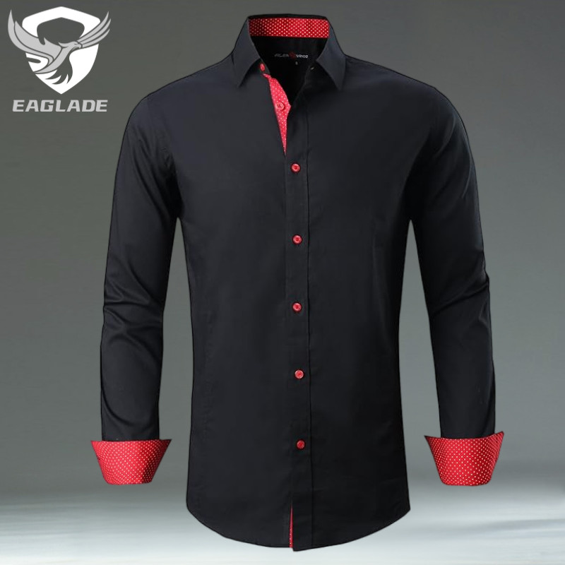 Eaglade เสื้อเชิ้ตลําลองสําหรับผู้ชายแขนยาวกอล์ฟสําหรับผู้ชายผู้ชายยืดสีดํา D04