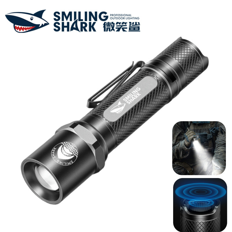 Smiling Shark SD7001 ไฟฉาย LED Super Bright M60 3 โหมด 6000LM Type-c ชาร์จไฟฉายพร้อมคลิปด้านหลังกันน้ํากลางแจ้งทํางาน Camping Lighting