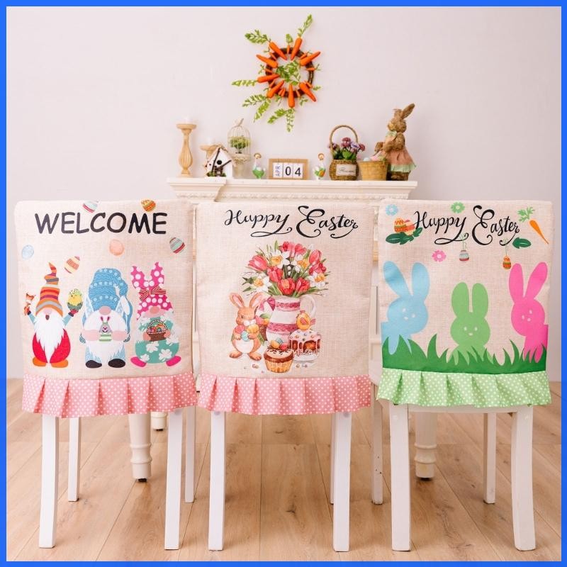 Con Happy Easter Festival ผ้าคลุมเก้าอี้ตกแต่งห้องรับประทานอาหารสําหรับต้อนรับฤดูใบไม้ผลิ