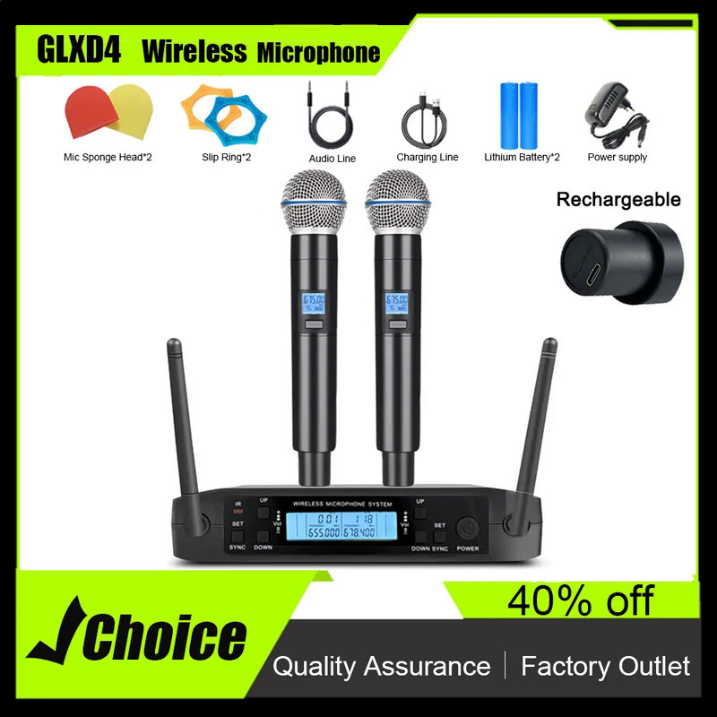 New GLXD4 Professional Wireless Microphone Dual Channel UHF Rechargeable Stage Performances Speeches