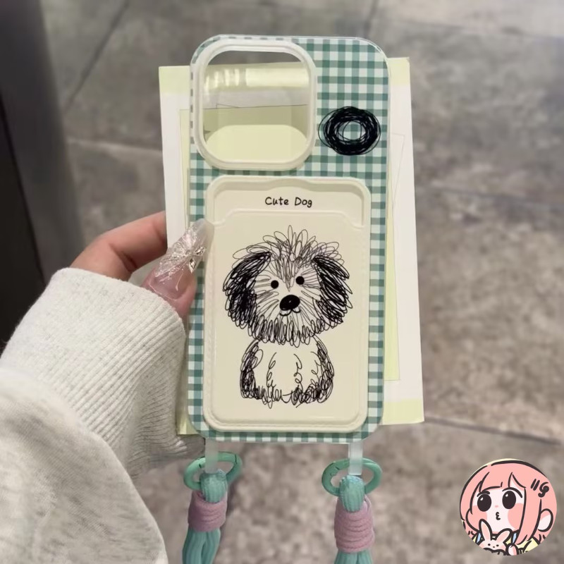 เคสใส่บัตรแบบมีสายคล้องสองเส้นเคสไอโฟน 13 15 11 16 12 14 XR 11 13 Pro Max X XS Max 7 8 16 Plus SE เคสลายน้องหมาสุดน่ารัก