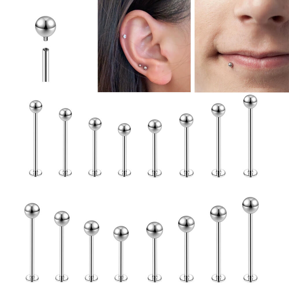 1pc 18G/16G Labret Lip เจาะ StainlessSteel ด้ายภายใน Dimple เล็บสําหรับผู้หญิง 5-8 มม.