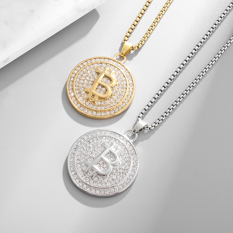 Hip Hop เงา Cubic Zirconia Bitcoin B ตัวอักษรดอลลาร์จี้สร้อยคอผู้ชายผู้หญิงแฟชั่น Rock Rap Cool Lucky เครื่องประดับ