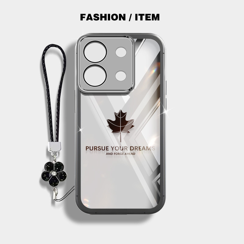 Maple Leaf รูปแบบเคสโทรศัพท์สําหรับ Xiaomi Redmi Note 13 Pro 4G 5G Note 13 Pro Plus Note 13R Pro 5G Poco M6 Pro 4G X6 Pro 5G X6 Neo ปลอกโปร่งใสพร้อมเชือกแขวนดอกไม้