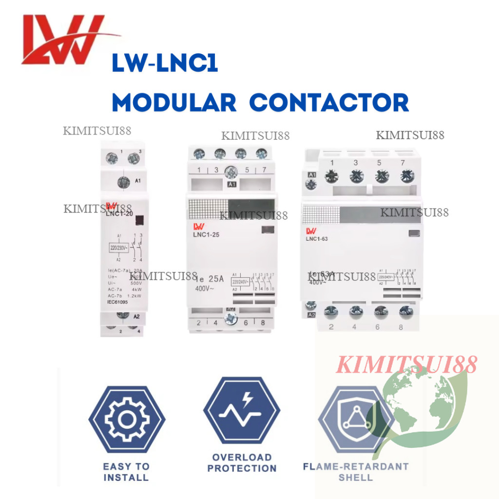 LW  LNC1 คอนแทคเตอร์โมดูลาร์ไฟฟ้ากระแสสลับ 25A/40A63A/ 220v/230v 50/60hz สำหรับใช้ในบ้านแบบราง Din คอนแทคเตอร์