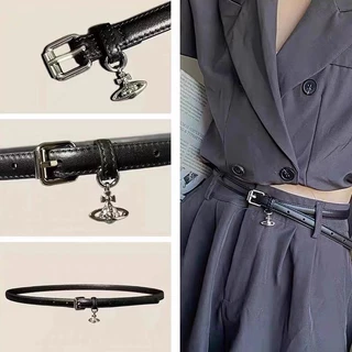 Vivienne Westwood Saturn จี้พื้นผิวอ่อนเข็มขัดแคบแฟชั่นอเนกประสงค์ชุดเข็มขัด