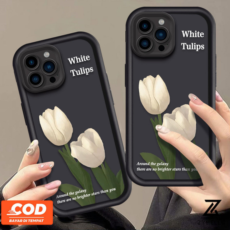 เคสโทรศัพท์ OPPO A3X A3 Pro A80 A60 A79 A18 A17 A57 2022 4G A78 A58 A5s A12สองดอกทิวลิปสีขาวกันกระแทกเคสโทรศัพท์ TPU