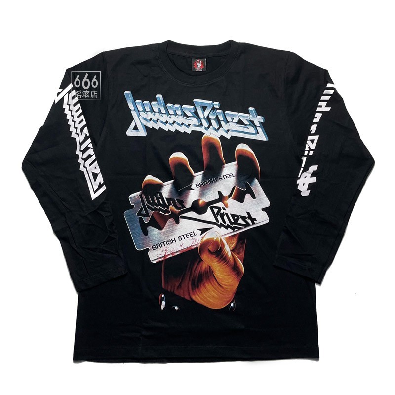 Judas PRIEST British Steel สินค้าใหม่แขนยาวเวอร์ชั่นไทย Retro ผู้ชายผู้หญิงพิมพ์เสื้อยืด 666 Rock Shop