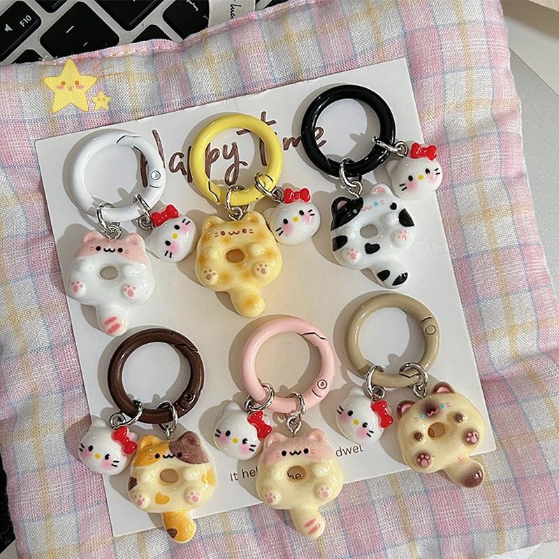 [JBTH] 1pc KT Cat Donut Keyring คุกกี้แมวโทรศัพท์ Charm กระเป๋าเป้สะพายหลังจี้ Kawaii Kitty พวงกุญแจคู่ DIY อุปกรณ์เสริม [JB]