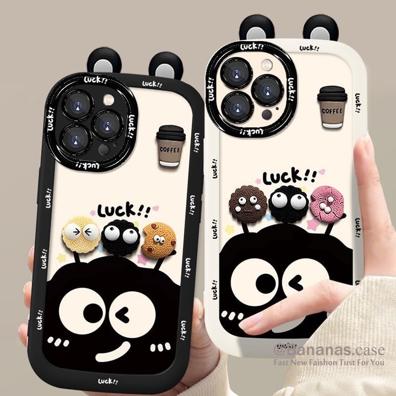 Iphone 16 15 14 13 12 11 Pro Max X Xr Xs Max 7 8 Plus SE2020 เคสโทรศัพท์ 3D DIY น่ารักน่ารักลูกบอลถ่านหินคู่ฝาครอบโทรศัพท์นุ่ม