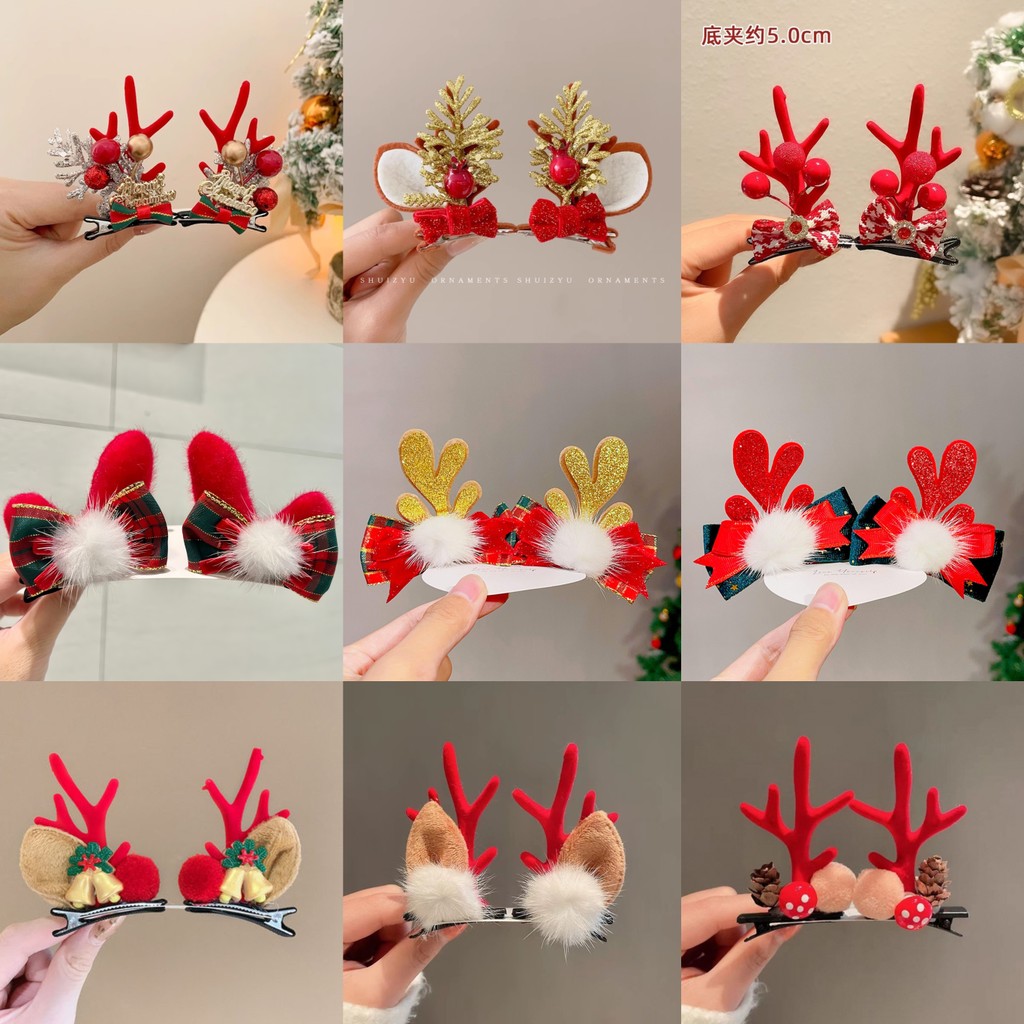 2PCS/สไตล์ใหม่คริสต์มาสเขากวางกิ๊บติดผมเครื่องประดับผมเด็กคลิปสาว ผู้มีอิทธิพล การ์ตูนกวางกิ๊บติดผมคู่คลิปเครื่องประดับผมอินเทรนด