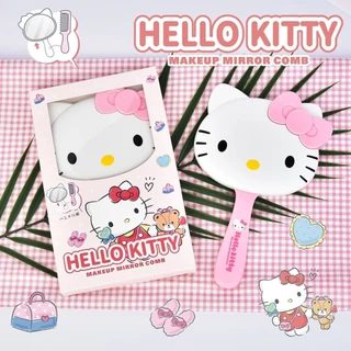 [2-in-1] กระจกแต่งหน้าการ์ตูน Sanrio น่ารัก มือถือ, น่ารัก Kuromi Melody Cinnamoroll Hello Kitty หอพักนักศึกษา กระจกมือถือ กระจกพกพา หวี