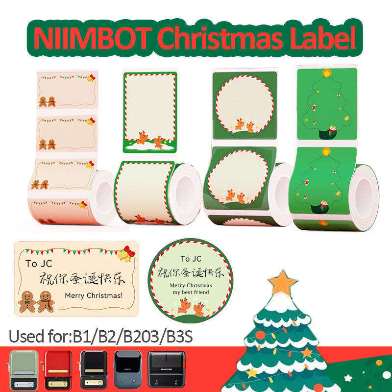 Niimbot คริสต์มาสฉลากกระดาษความร้อนกาวสติกเกอร์สําหรับ Niimbot B1 B21 B3S Labeling Maker กันน้ํา Ant