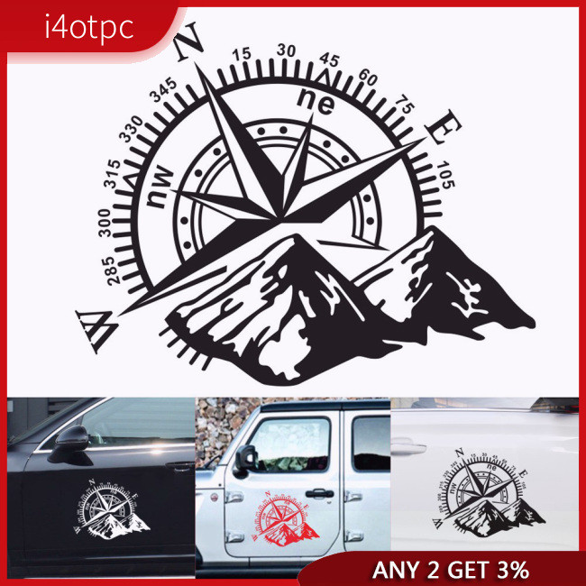 I4otpc 3D สติกเกอร์รถเข็มทิศ Rose Navigate Mountain 4x4 Offroad ไวนิลสติกเกอร์รูปลอกรถ