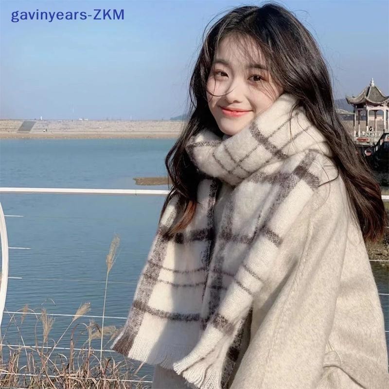 [gavinyears] ผ้าพันคอฤดูหนาวสําหรับผู้หญิงแคชเมียร์อบอุ่นสีดําและสีเบจผ้าคลุมไหล่ลายสก๊อตผ้าห่มห่อหญิงหนานุ่ม sel ยาว Poncho [TH]