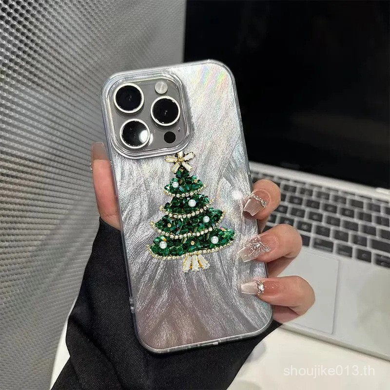 ซูเปอร์คริสต์มาสเคสโทรศัพท์สะท้อนแสงขนนกสะท้อนแสงสำหรับ iPhone 16 PRO MAX, 15, 13, 12, 14, X Series si7a