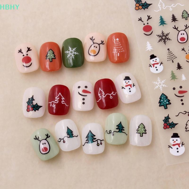 HB Christmas 5D นูน Snowman Snowflakes สติกเกอร์เล็บ 8*10 ซม.การ์ตูน Santa Claus Elk คริสต์มาส Decal DIY เล็บ Decals HY