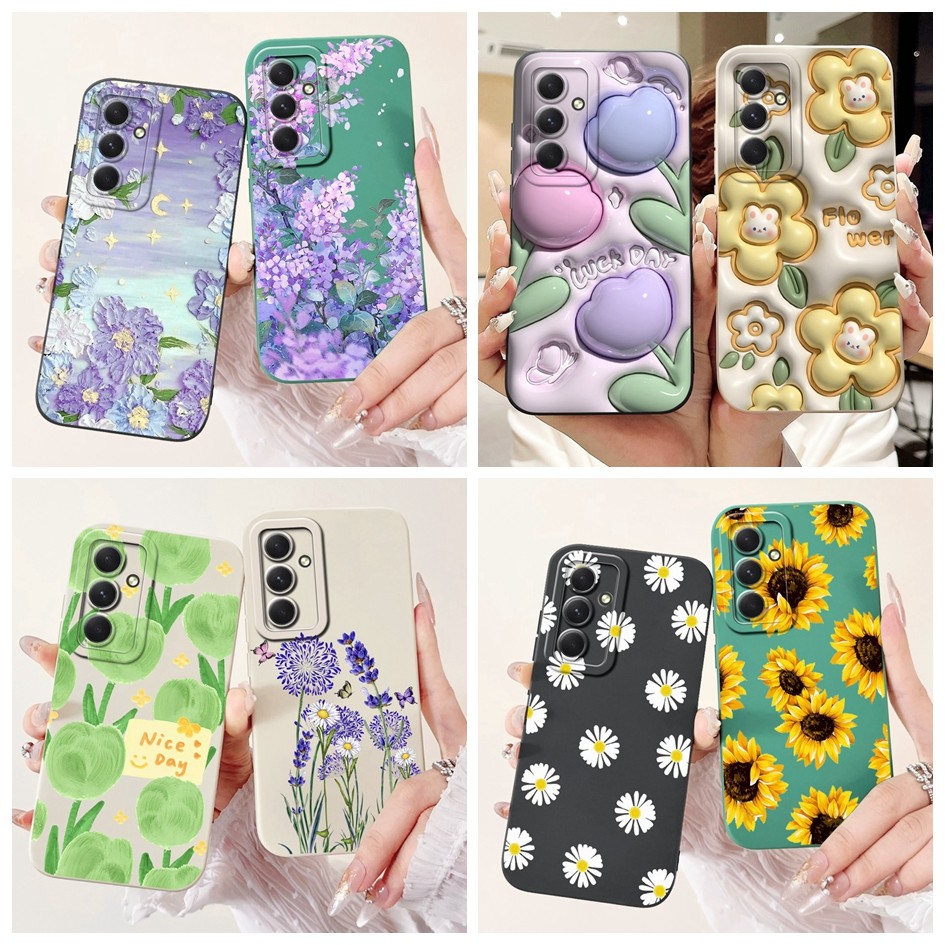 ปลอกสําหรับ Samsung Galaxy S24 SM-S921B / S24 FE SM-S721B ฝาครอบดอกไม้ยอดนิยมเลนส์ป้องกันเคสโทรศัพท์สําหรับ Samsung S24FE Shell