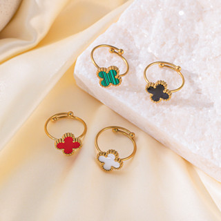 แหวนเปิดปรับได้โคลเวอร์สี่ใบแหวนหญิงสแตนเลส18พันทองแฟชั่นทุก…