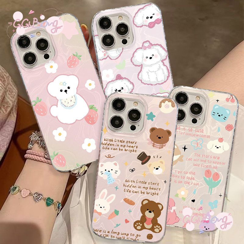 ใหม่สีชมพูดอกไม้ลูกสุนัขดาวโบว์หมีกระต่ายกรณีน้ำสุดหรู เคสไอโฟน 11 15 16 13 12 14 Pro Max 16 XR 8 7 Plus X XS Max SEเคส