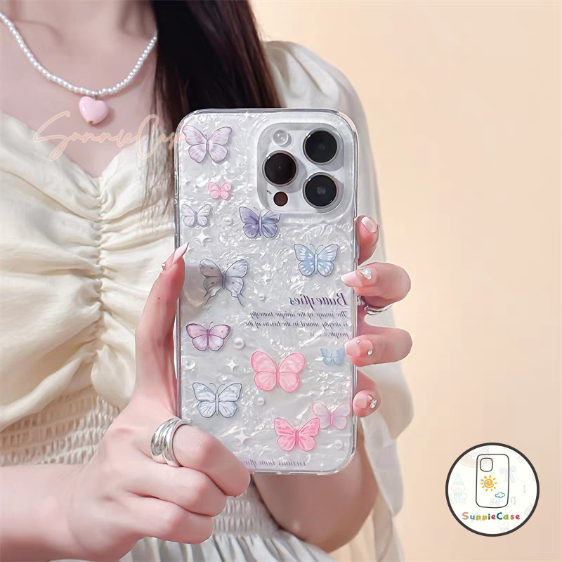 ผีเสื้อ ลายเปลือกหอย เคสไอโฟน สำหรับ เคส IPhone 16 11 12 13 15 14 Pro Max 8 15 16 7 Plus XS XR X Max SE เรียบง่าย เคส