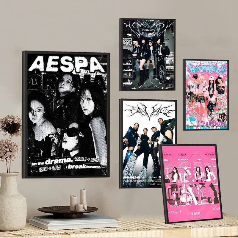 Kpop A-aespa ภาพยนตร์โปสเตอร์เหนียว VINTAGE Room Home Bar Cafe Decor Room Wall Decor ND64