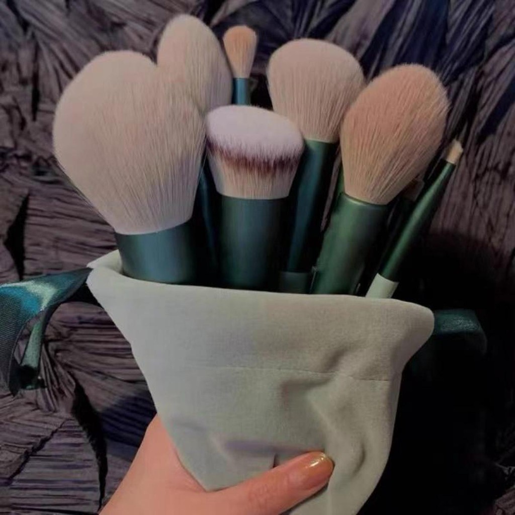 ชุดแปรงแต่งหน้า 13 Four Seasons Green [สไตล์หลากสี] แปรงแต่งหน้า Morandi Beauty Blush Loose Powder Brush