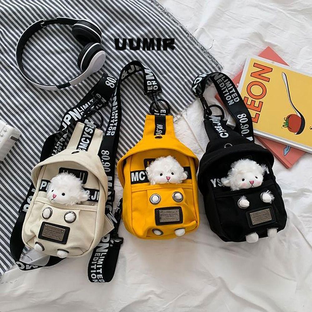 Uumir กระเป๋าผ้าแคนวาสกระเป๋าสะพายไหล่ผู้หญิงลําลองน่ารัก