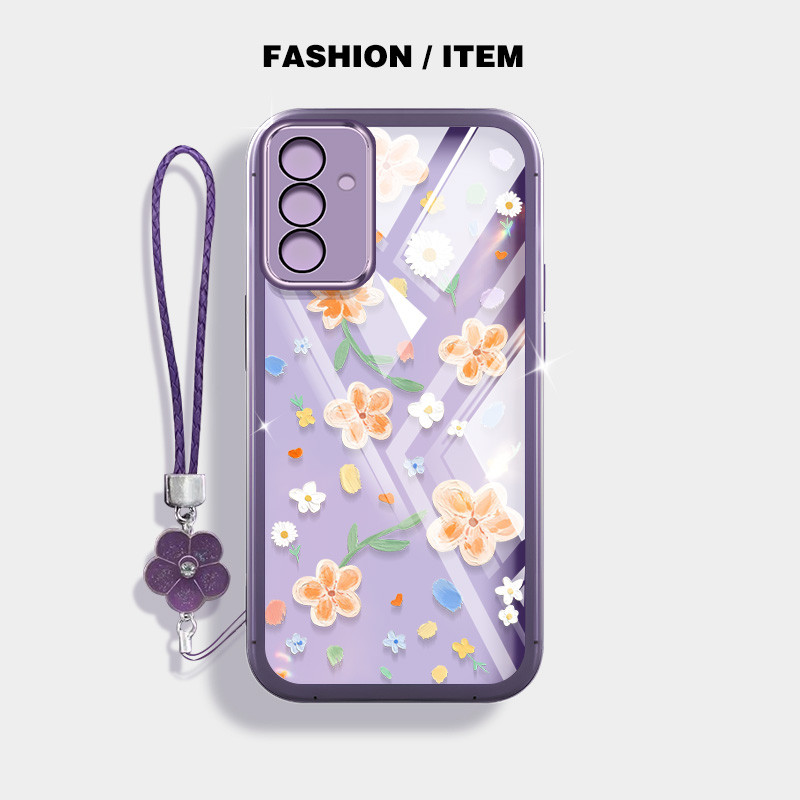 SAMSUNG ดอกไม้สีเหลืองขนาดเล็กเคสโทรศัพท์สําหรับsamsung Galaxy A55 A35 A25 A54 A34 A16 5G A15 A14 A13 4G 5G A24 A04S 4Gปลอกโปร่งใสฝาครอบป้องกันดอกไม้เชือกแขวน