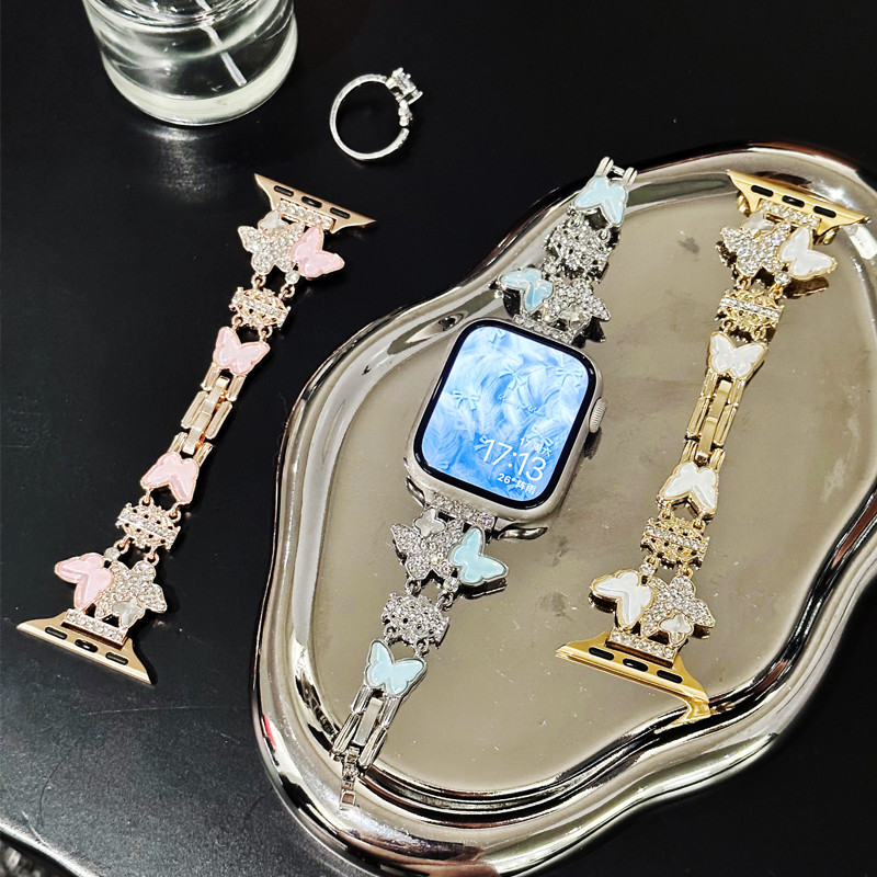 ผีเสื้อ WatchBand สําหรับ Smart Watch S10 9 7 6 Se 8 5 3 Ultra 2 49 มม.Bling สําหรับ iWatch Band 46 มม.45 มม.44 มม.41 มม.42 มม.40 มม.38 มม.ผู้หญิงสร้อยข้อมือ
