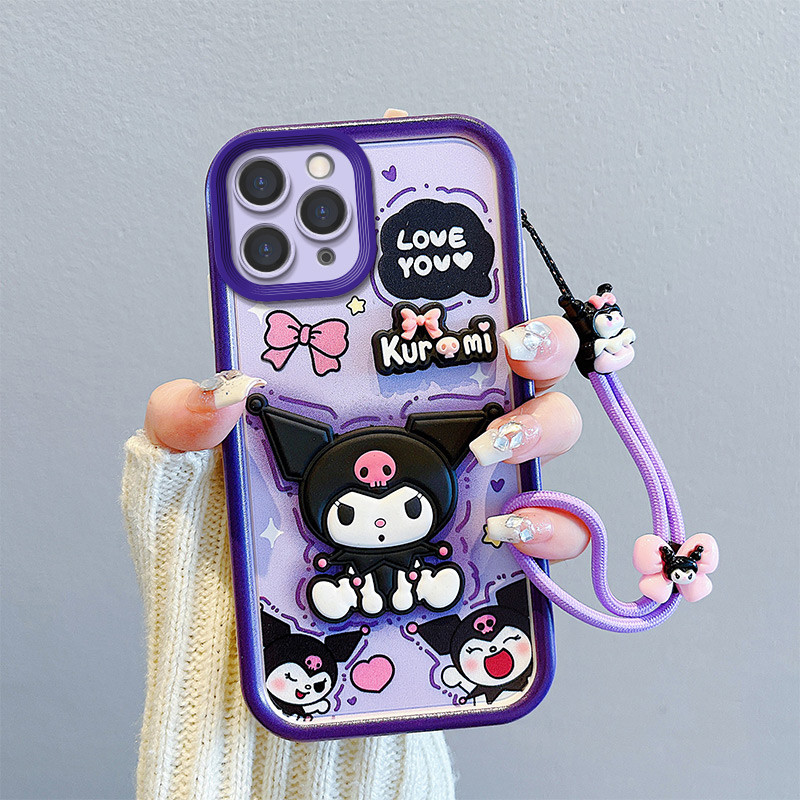การ์ตูนkuromiสําหรับiphone 11 X XS XR 8 7 6 6s se 2020 2022 Pro Plus Maxซิลิโคนนุ่ม 3Dตุ๊กตาเลนส์กล้องProtectorสายคล้องฝาครอบโทรศัพท์