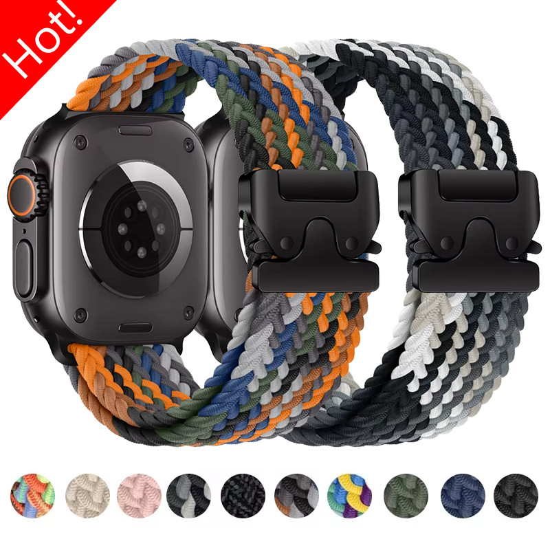 ไนลอน Loop Strap Band Solo สร้อยข้อมือทอสําหรับ Apple Watch s10 46 42 49 45 44 Iwatch Series Ultra 2 10 9 8 7 6 5 SE 4 3