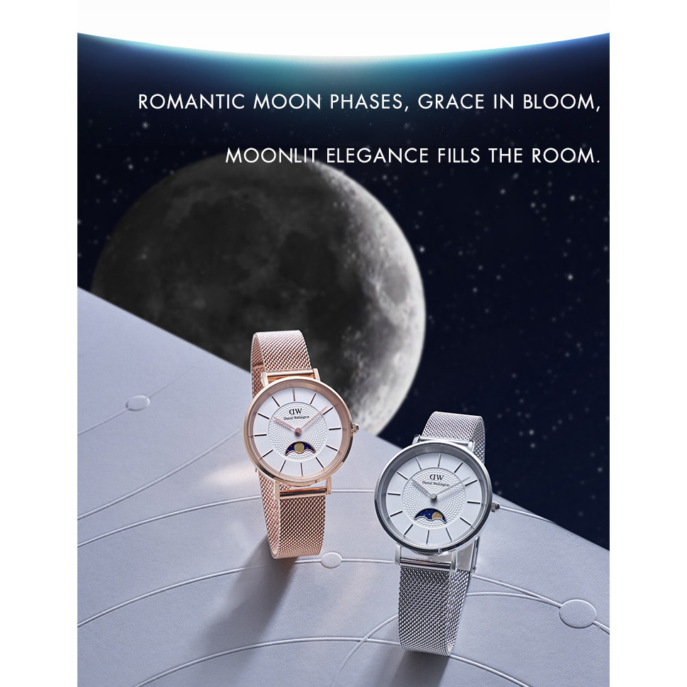 Daniel Wellington นาฬิกาข้อมือ Petite Lune 32mm Sterling Silver White - Moonphase Dial