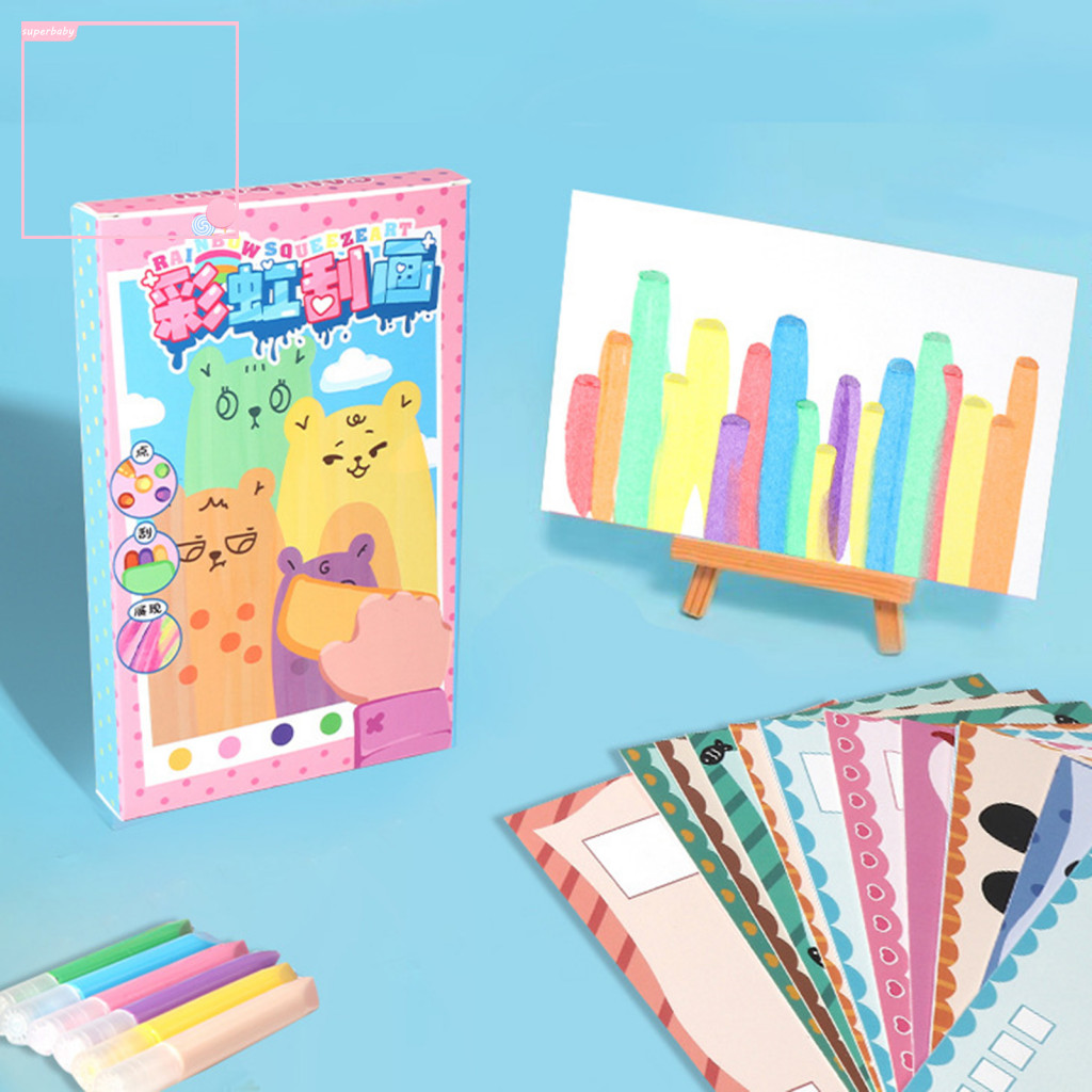 (Superbaby) Scratch Art กิจกรรมชุดเด็ก Scratch Painting Kit Rainbow Scratch Painting Kit สนุก Diy Ar