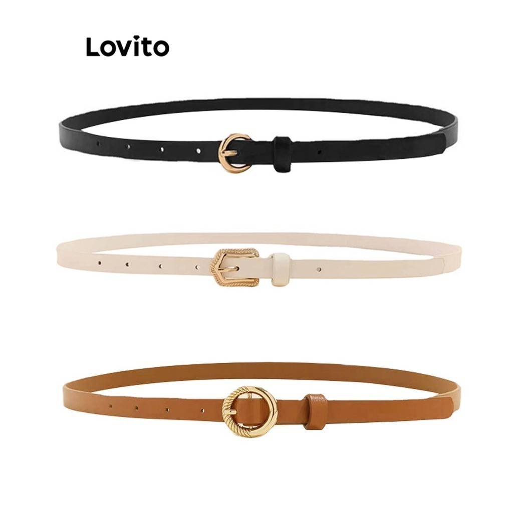 Lovito เข็มขัดผู้หญิง เบสิก สีพื้น สไตล์ลำลอง L63AD366 (สีน้ำตาล / สีออฟไวท์ / สีดำ)