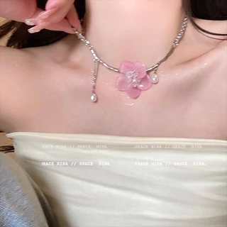 ซื้อ 2 แถม 1 ของขวัญ หรูหรา ซอก สีชมพู หวาน ดอกไม้ กระดูกไหปลาร้า โซ่ อเนกประสงค์ อารมณ์ หญิง พู่ กระดูกไหปลาร้า โซ่