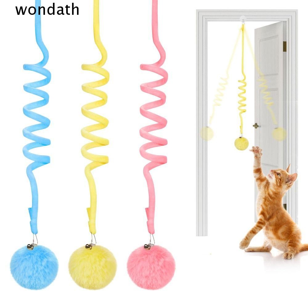 Wonda Interactive Teaser, Retractable Fluffy Cat Stick Spring Rope Ball, ตลก Plush การฝึกอบรมแมวอุปกรณ์แขวนของเล่นสัตว์เลี้ยง