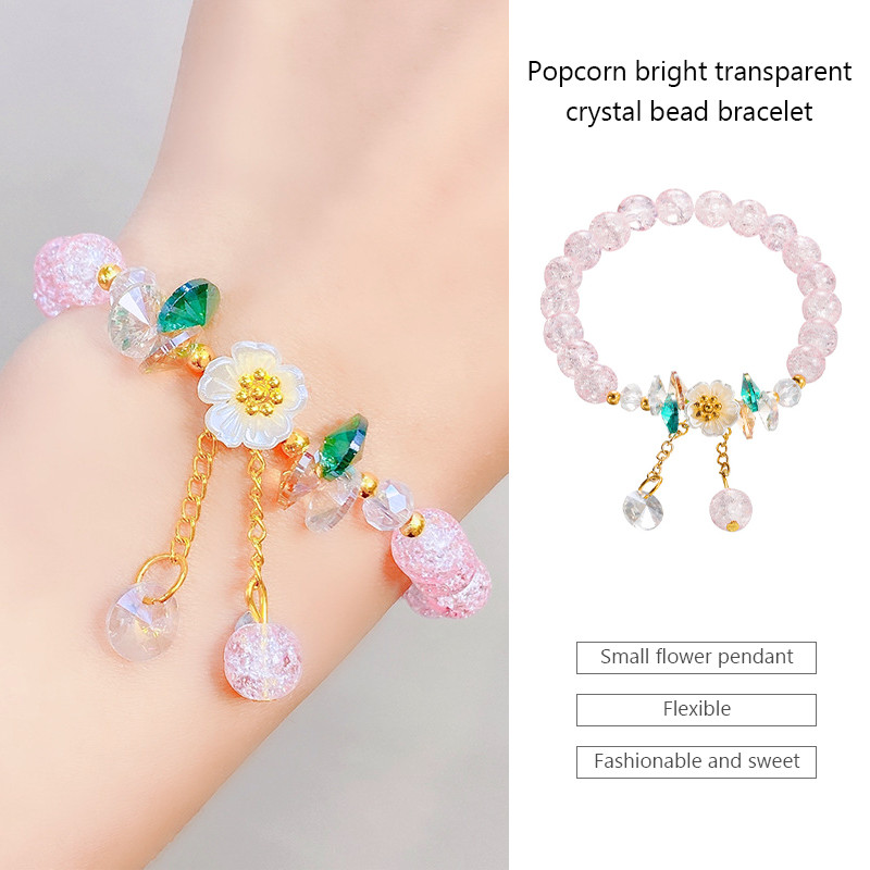 COD💖สร้อยข้อมือลูกปัดคริสตัลข้าวโพดคั่ว,เรียบง่ายและหลากหลาย,สร้อยข้อมือใสสดใส-Lune