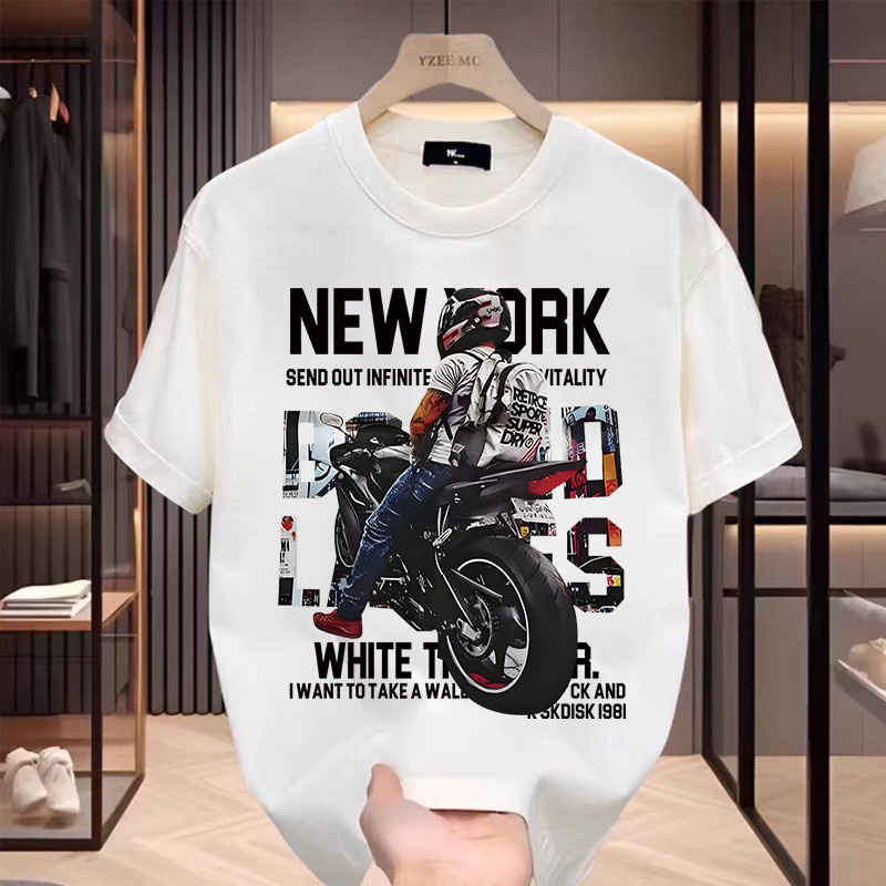 เสื้อยืด oversize เสื้อยืดผู้ชาย ใส่สบาย แนวสตรีท ฮิปฮอป ขาว