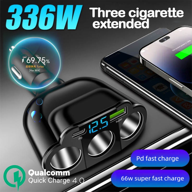 66w รถไฟแช็ก Triple Port USB PD QC3.0 ประเภท C โทรศัพท์ Super Fast Charger 12V 24V Universal LED อะแดปเตอร์ชาร์จอะไหล่