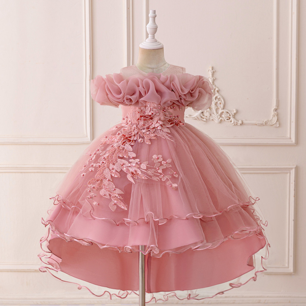ใหม่ Dreamy Girl ปักลูกปัดผีเสื้อ Knot ตาข่ายหางกระโปรงเจ้าหญิงชุดเด็ก