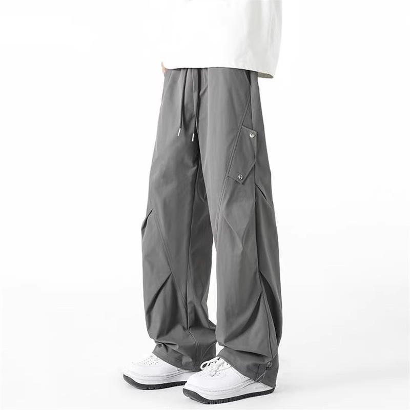 ม-8เอ็กแอล แฟชั่นญี่ปุ่นขากว้างกางเกงคาร์โก้ผู้ชายที่เรียบง่ายสบายๆหลวมขนาดบวกกางเกงขายาว