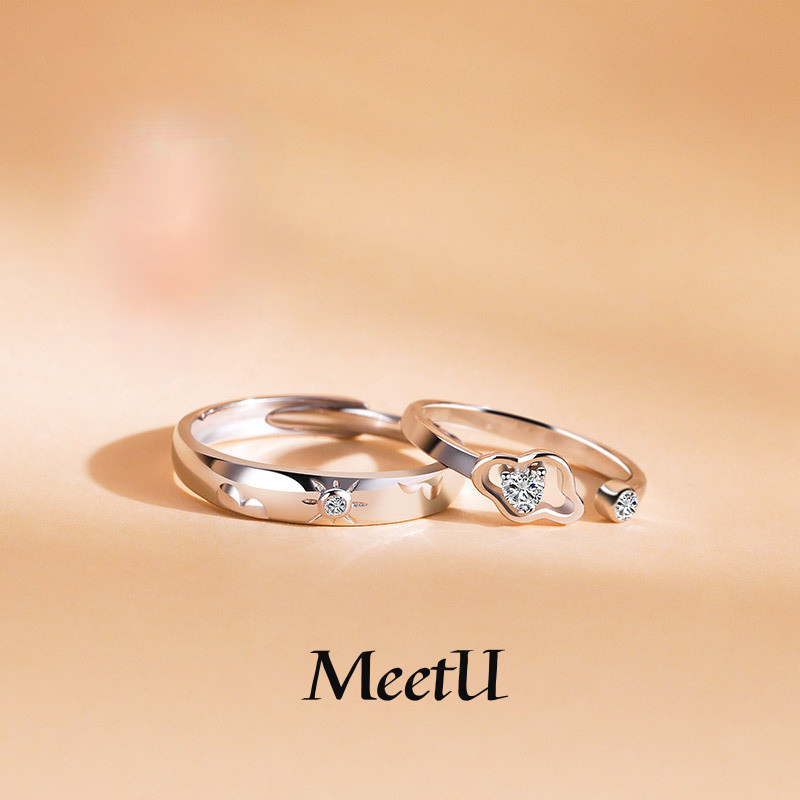 แฟชั่นเพชร-เรียงราย Cloud Sijun แหวนคู่เปิดปรับผู้ชายผู้หญิงแหวนคู่