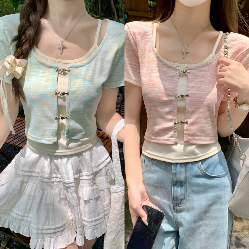 Mini shop พร้อมส่ง (96195) เสื้อไหมพรม แขนสั้นคอกลม ผ้ายืด แต่งสองชั้นสีสดใส ผ้าใส่สบาย ราคา ถูกที่สุด ดีลบีเคเค แกลเลอรีภาพที่ 9
