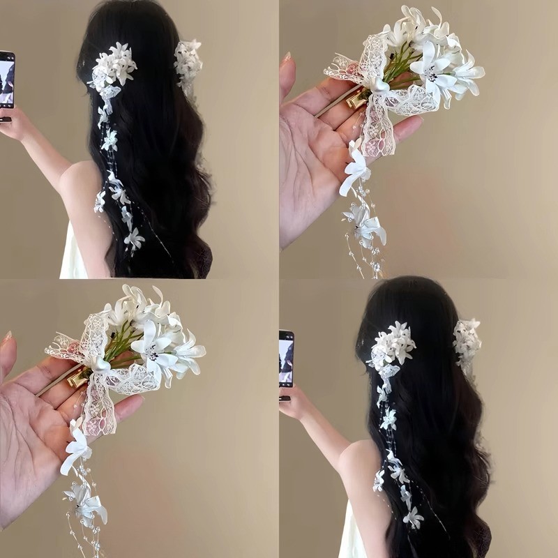 ใหม่จีนsuper Fairyดอกไม้Furry Hairpinหญิงหัว2025 ใหม่High-end Nicheด้านข้างคลิปกิ๊บ