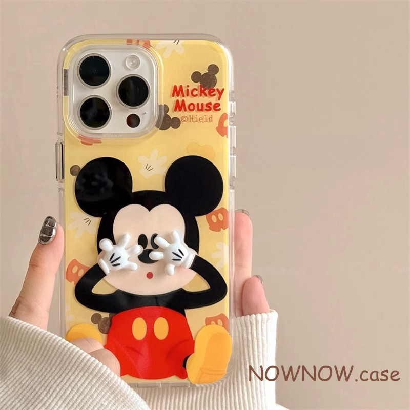 สําหรับ IPhone 16 15 14 13 12 11 Pro Max X XR XS Max 7 8 Plus Mickey Mouse 3D น่ารักขั้นสูง Anti-fall เคสโทรศัพท์ปกอ่อน